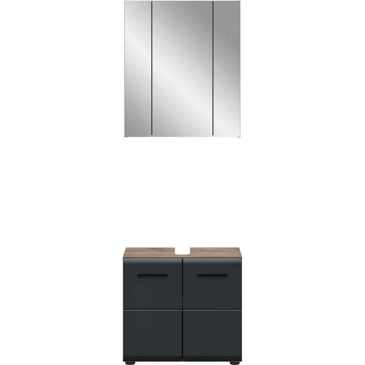Badkombination (B/H/T: 60x185x30 cm) in schwarz matt und Nox Oak Nachbildung – Bild 2