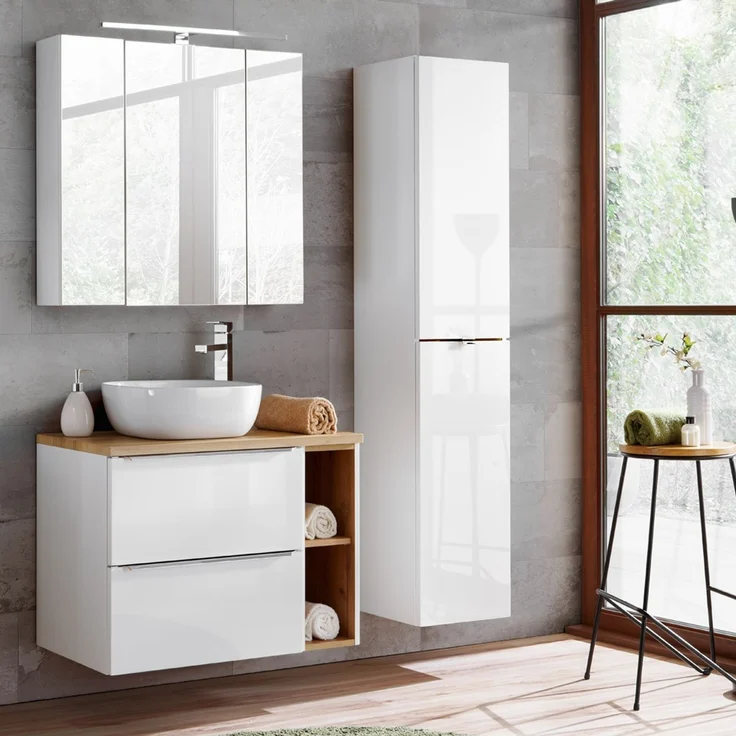 Badezimmer Hochschrank TOSKANA-56 in Weiß-Hochglanz B/H/T ca. 35/170/33cm – Bild 4