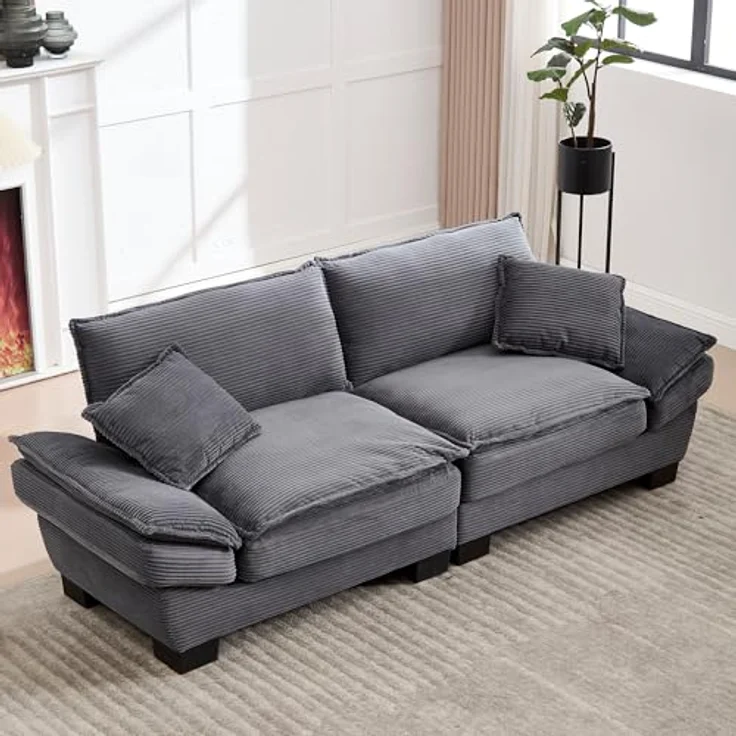 Ball & Cast Couch mit Schlaffunktion, Samt Sofa 2 Sitzer mit Kissen für das Wohnzimmer Wohnung Schlafzimmer, 224 x 81 x 81 (BxHxT), Dunkelgrau – Bild 1