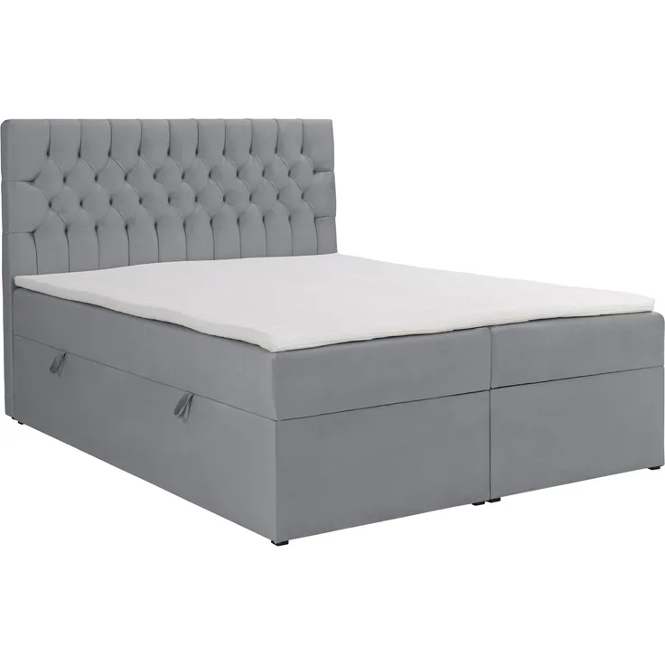 Selsey 'Daissy' Boxbett 160×200 mit Matratze und Topper, Samt, Grau