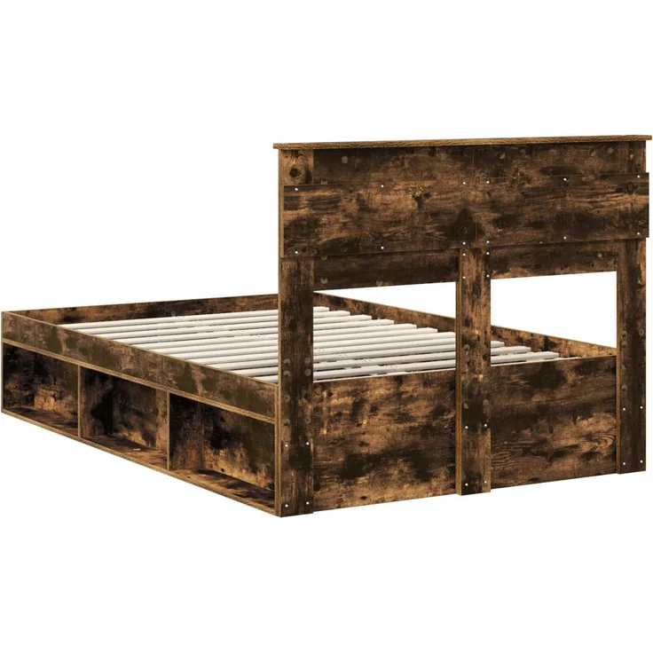 vidaXL Bettrahmen Geräucherte Eiche 120 x 190 cm Massives Kiefernholz 3409779 – Bild 8