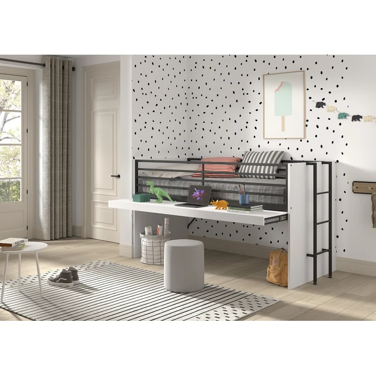Halbhohes Bett mit Schreibtisch Sam 98 x 219 x 116.6 cm Spanplatte Melamin Dekor – Bild 5