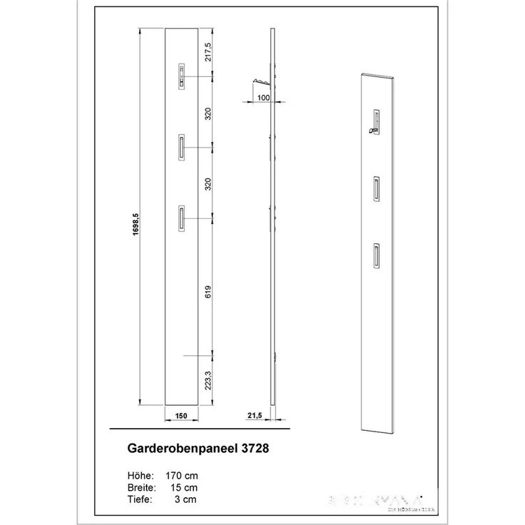 Garderobenpaneel vito Lassome, Holzwerkstoff, Holzfarben, 15 x 170 x 3 cm – Bild 8