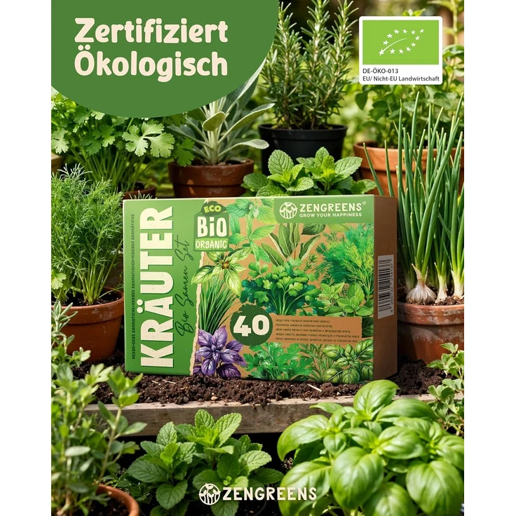 ZenGreens® - Bio Kräutersamen im 40er Set - 40 Kräuter Samen für den einfachen Anbau im Garten, Balkon oder Hochbeet - Pflanzensamen - Saatgut – Bild 2