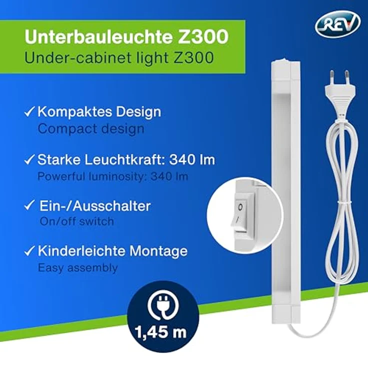 REV Unterbauleuchte Küche LED Z300 - Schrankbeleuchtung 30cm, 20.000h, LED Leiste 4W, 340lm, 3000K, weiß – Bild 3