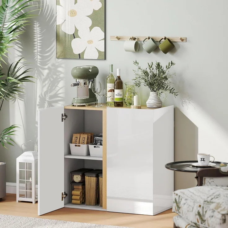 HOMCOM Sideboard (Beistellschrank, 1 St, Aufbewahrungsschrank), für Wohnzimmer, Küche 80 x 40 x 80 cm Hochglanzweiß – Bild 8