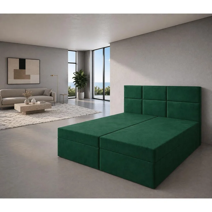 KRISAN MÖBEL Kontinentalbett DREAM2 Dunkelgrün mit 2 Bettkasten und ergonomischem Topper, Bonell-Federkern Matratze Grün, 200 x 200 cm – Bild 4