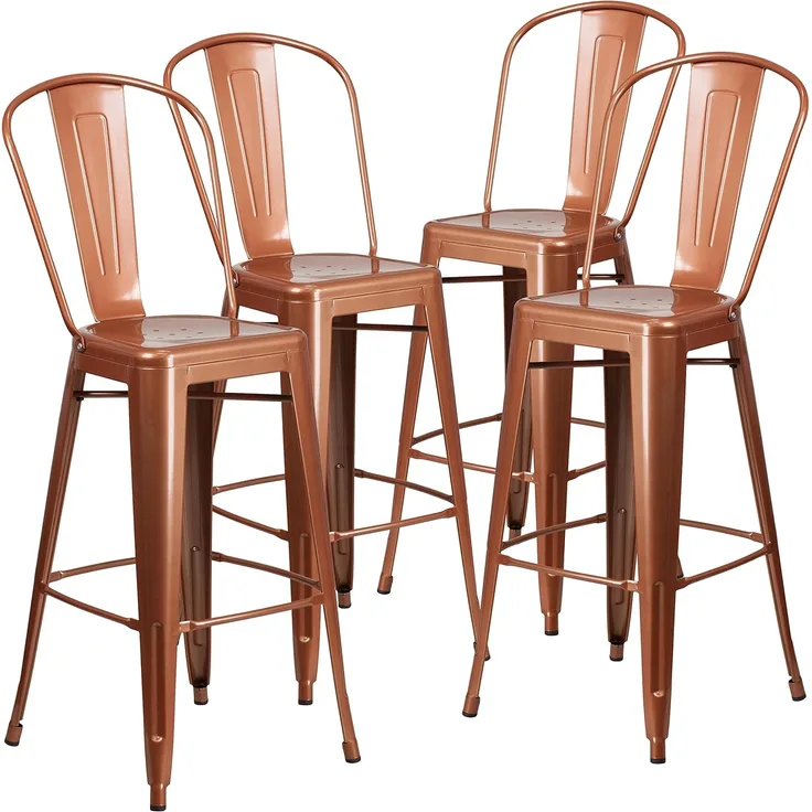Flash Furniture Commercial Grade 4 Pack 76,2 cm High Metall Indoor Outdoor Barhocker mit Rückseite, Kupfer, 4 Stück