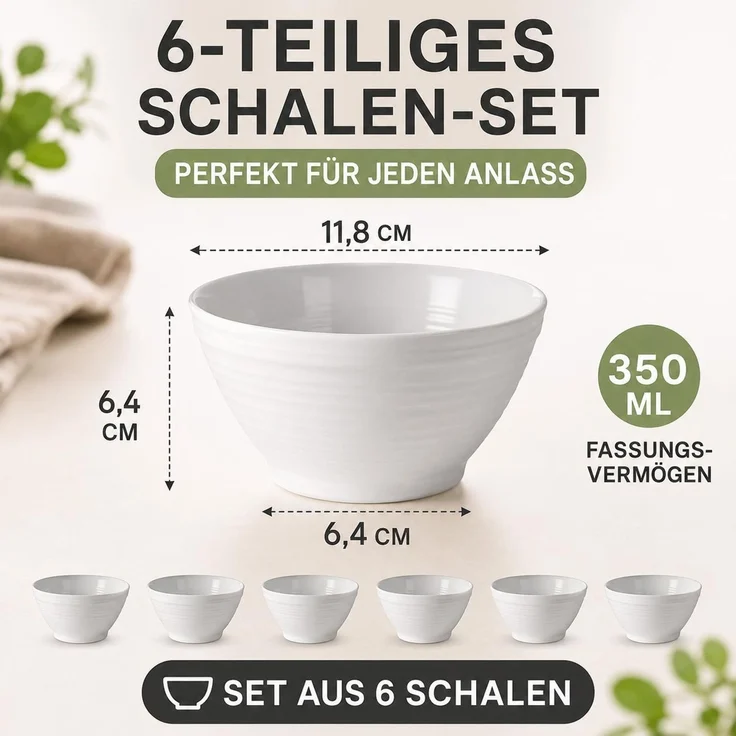 Schüssel Set 6 Stück Keramik Schüsseln, 350 ml Schalen, Dessertschalen, Obstschalen – Bild 3