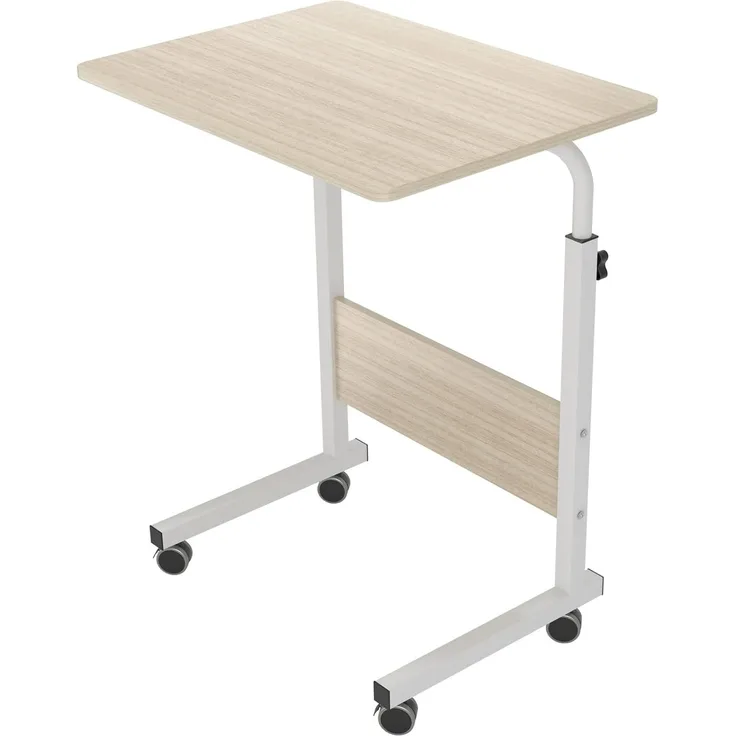 sogesfurniture höhenverstellbar Laptoptisch Laptopständer Computertisch mit Rollen, mobiler Beistelltisch Pflegetisch für Bett und Sofa, 60 * 40 * 71-90cm, Weiß Ahorn 05#1-60MP-BH