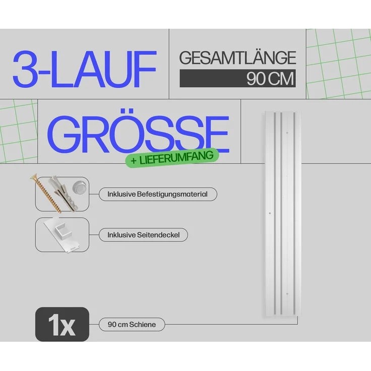 Bestlivings Gardinenschiene ( Weiß ) 90cm 3-läufig – Bild 2
