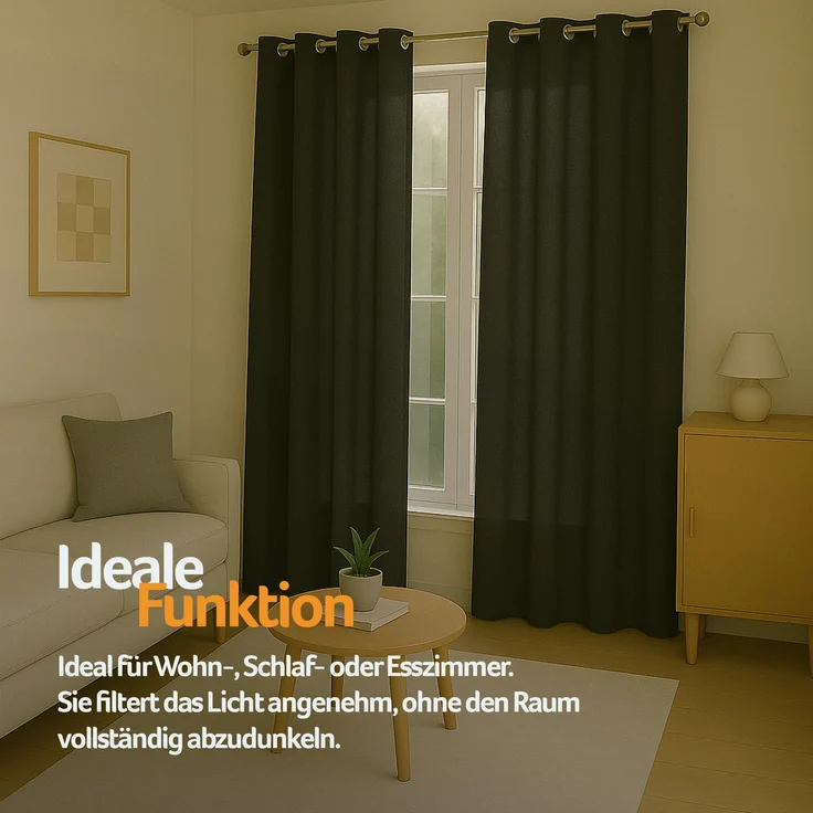 Gardine mit Ösen *** x *** cm ( Breite x Länge ) in ***, blickdichter Vorhang, Ösenvorhang in vielen Variationen 140x145 cm Schwarz – Bild 7