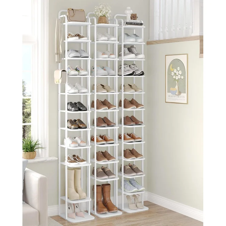 Vertikales Schuhregal, 12-Stockige Schuhregale, Schuhturm für Kleine Räume, Freistehend, Verstellbar, Platzsparend, Weiß – Bild 7