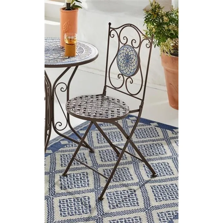 Metall Klappstuhl "Mare" mit Stein Mosaik im Antik Design, Gartenstuhl