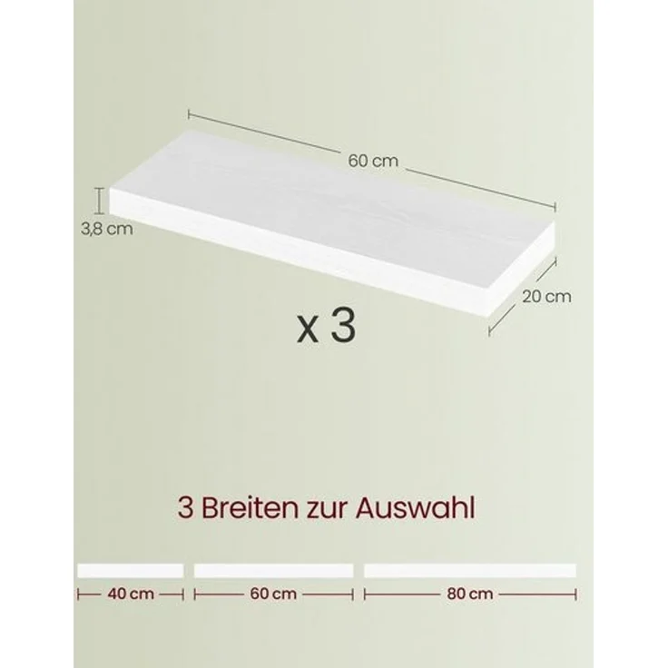 VASAGLE Wandregal, Schweberegal, 20 x 60 x 3,8 cm, für Bilderrahmen, schneeweiß – Bild 5