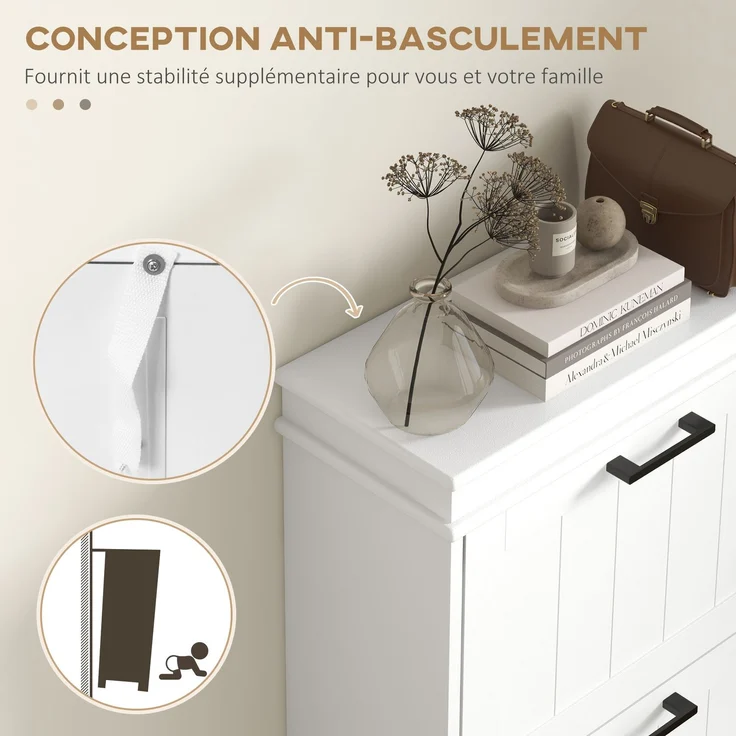 Schuhschrank, 3 Klapptüren, 15 Paar, verstellbare Einlegeböden, für Eingangsbereich, Flur, 54 x 24 x 117,5 cm, weiß – Bild 9