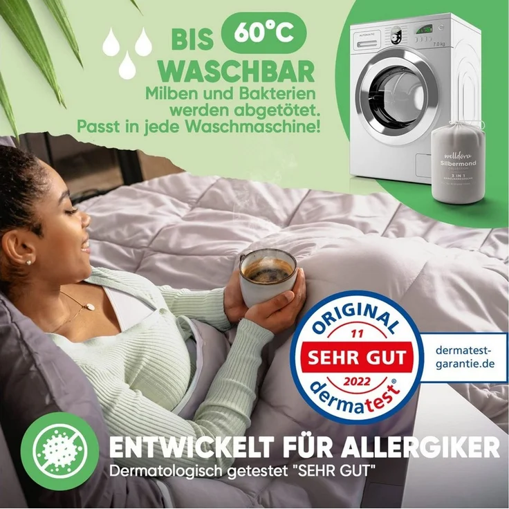 Welldora 4-Jahreszeitenbett, Allergiker Bettdecke Fachärztlich getestet mit Druckknöpfen – Bild 4