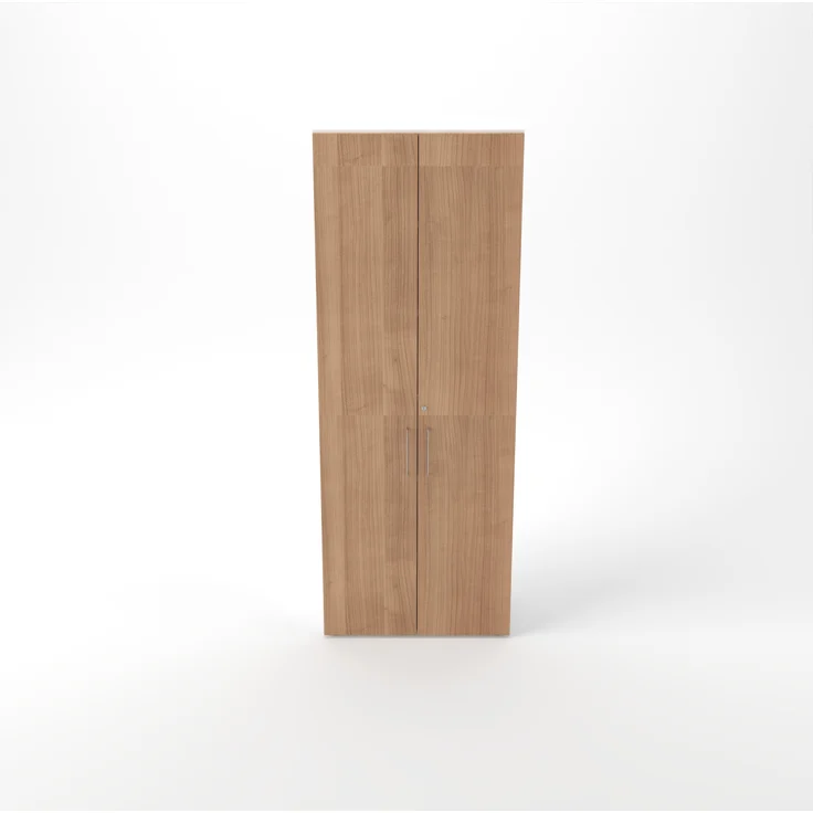 Rheinland Möbel Flügeltürenschrank Cabino 80×42×216 cm – abschließbarer Aktenschrank 6OH in Weiß/Nussbaum mit 110° Drehtüren & Metallgriff – Bild 3