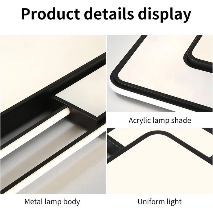 style home LED Deckenleuchte Deckenlampe Rechteckige Bürolampe, dimmbar mit Fernbedienung, 150W, LED fest integriert, einstellbar von warmweiß bis kaltweiß, Moderne Lampe für Wohnzimmer Schlafzimmer, 90x60x6cm – Bild 3