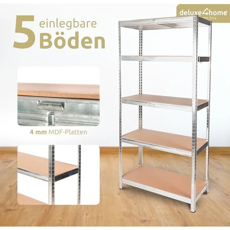 deluxe4home Schwerlastregal 2er Set Kellerregal verzinkt I 40x90x180 cm I Lagerregal bis 875kg – Bild 6
