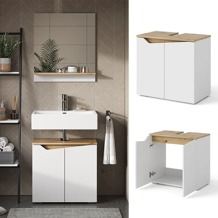 Waschbeckenunterschrank Marelle Weiß/Artisan 60 x 57.5 cm mit 2 Türen Vicco – Bild 2