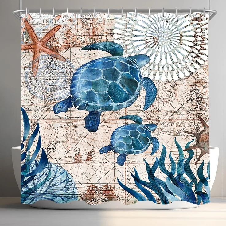 Duschvorhang 200x200cm Meeresschildkröte Wasserdicht Polyester Anti-Schimmel – Bild 8