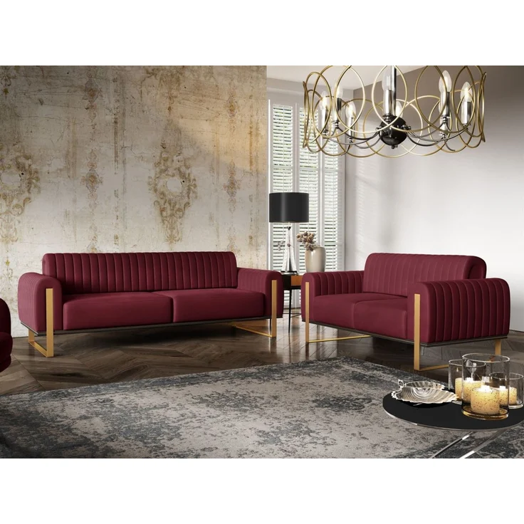 Sofa Designersofa VALERIE 2-Sitzer in Stoff Elisa Velvet Bordeauxrot – Bild 4