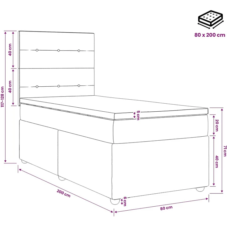 vidaXL Boxspringbett mit Matratze Schwarz 80 x 200 cm Stoff 3454265 – Bild 11