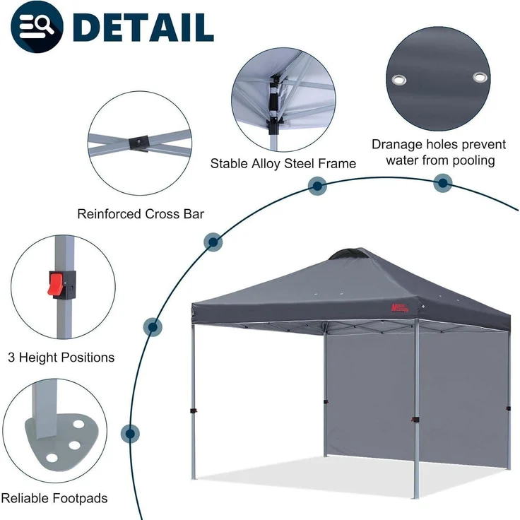 Pop up Pavillon Faltpavillon Festzelt 2,5x2,5m Dark Grey mit Seitenwand – Bild 4