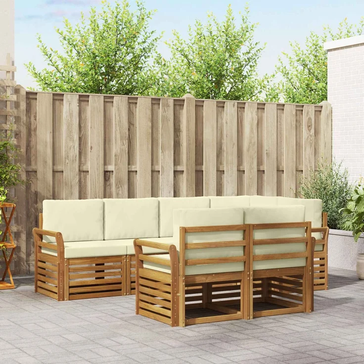 vidaXL Outdoor-Sofagarnitur 7 stk. 7-Sitzer Natur und Creme 3374970 – Bild 1