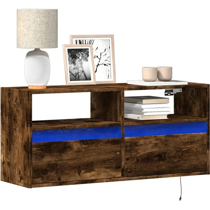 TV-Wandschrank, Fernsehschrank mit LED-Beleuchtung Räuchereiche 100 x 31 x 45 cm – Bild 1