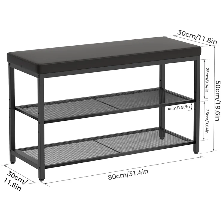 Mondeer Schuhbank Schuhregal (3-stufiges), Gepolsterte Bank mit Kissen und Netzregalen, 80 x 50 x 30 cm – Bild 3