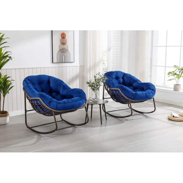 Gepolsterter Schaukelstuhl aus Rattan für den Außenbereich, ideal für Veranda, Wohnzimmer, Terrasse und Garten, Marineblau, 93 x 73 x 23 cm, YOUDENOVA – Bild 10
