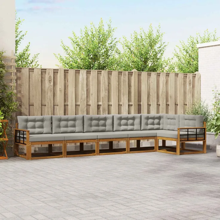 vidaXL Outdoor-Sofagarnitur 6 stk. 6-Sitzer Natur und Hellgrau 3367659