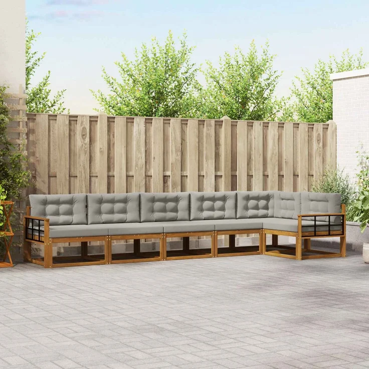 vidaXL Outdoor-Sofagarnitur 6 stk. 6-Sitzer Natur und Hellgrau 3367659 – Bild 1