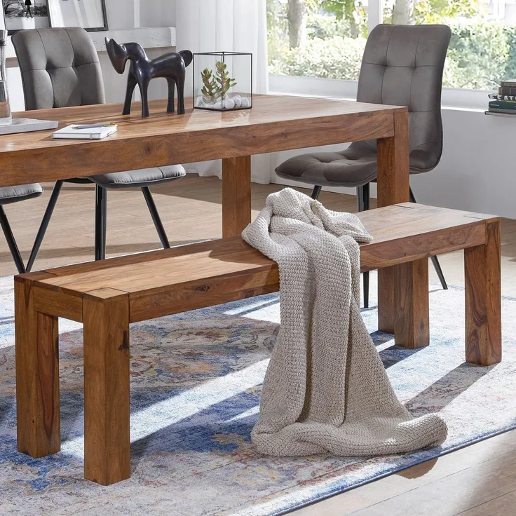 FineBuy Esszimmer Sitzbank Massiv-Holz Sheesham 160 x 45 x 35 cm Design Holz-Bank Natur-Produkt Küchenbank Landhaus-Stil dunkel-braun Bank 3-Sitzer für innen ohne Rücken-Lehne Echt-Holz