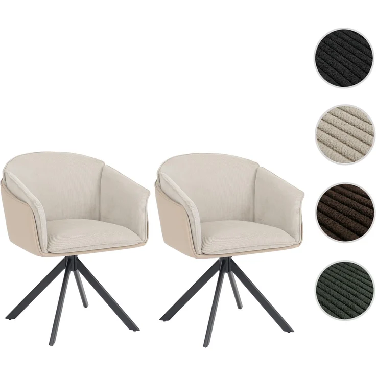 2er-Set Esszimmerstuhl HWC-R24, Küchenstuhl, drehbar Metall Kunstleder Stoff/Textil Cord ~ beige – Bild 10