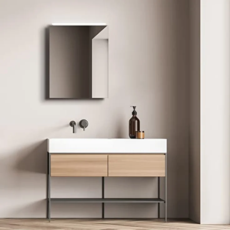 DSK LED-Spiegelschrank Aluminio Vegas, 50 x 60 cm, Silber, mit LED-Oberlicht und integrierter Steckdose, drei Glaseinlegeböden – Bild 4