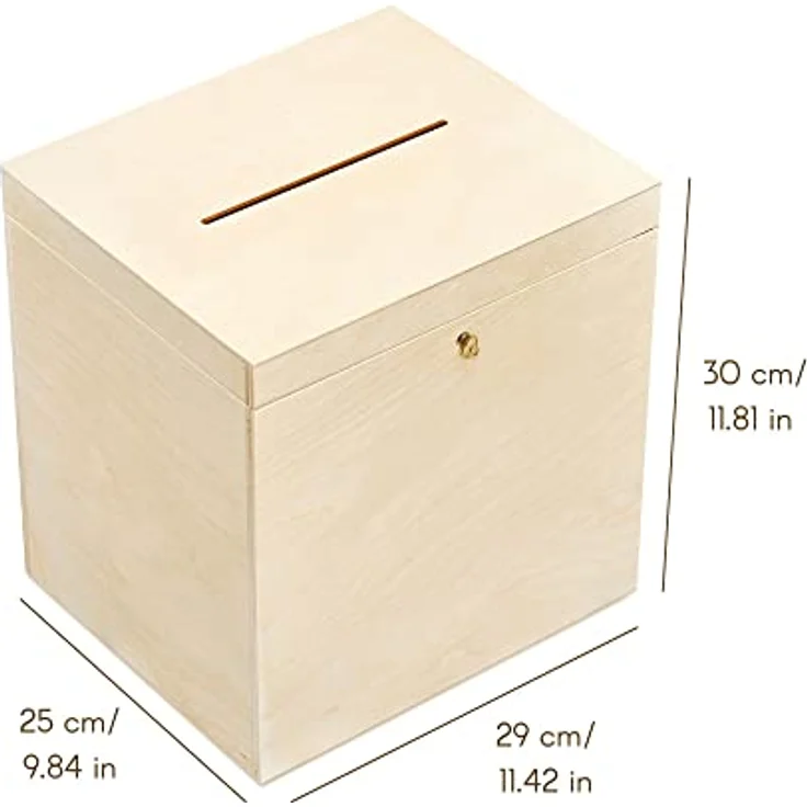 Creative Deco Dekokiste Kartenbox Hochzeit 29x25x30 cm Geschenkkarten Box Geldbox Briefbox, mit Deckel, Schloss und Schlüssel – Bild 5