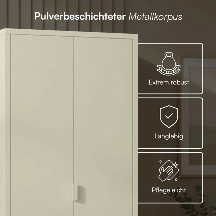 skølm 'Ituri' Kleiderschrank, Metall, 170x45x80 cm, beige, Garderobe mit 4 Fächern und 2 Kleiderstangen – Bild 4