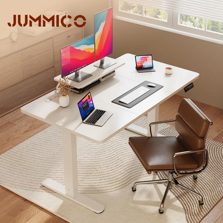 JUMMICO Höhenverstellbarer Schreibtisch mit Monitorständer, Elektrisch Schreibtisch Steh-Sitz, Standing Desk,160x70 cm, Weiß – Bild 3
