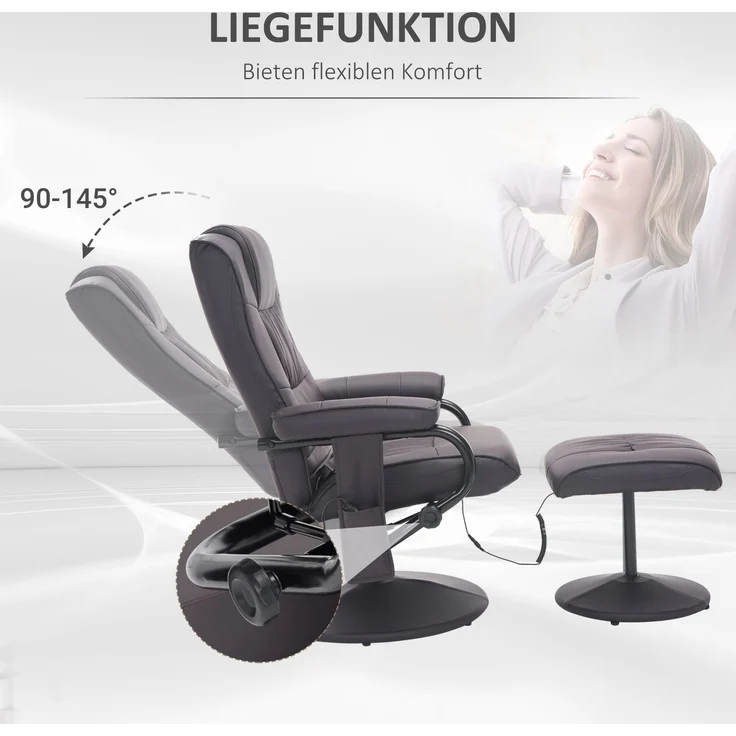 DESVIAE Sessel mit Massagefunktion und Hocker 80x64x39 cm, Stahl, Braun – Bild 5