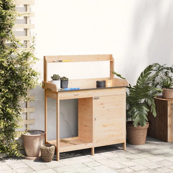 vidaXL Pflanztisch mit Schrank 110,5x45x124,5 cm Massivholz Tanne 156343 – Bild 3