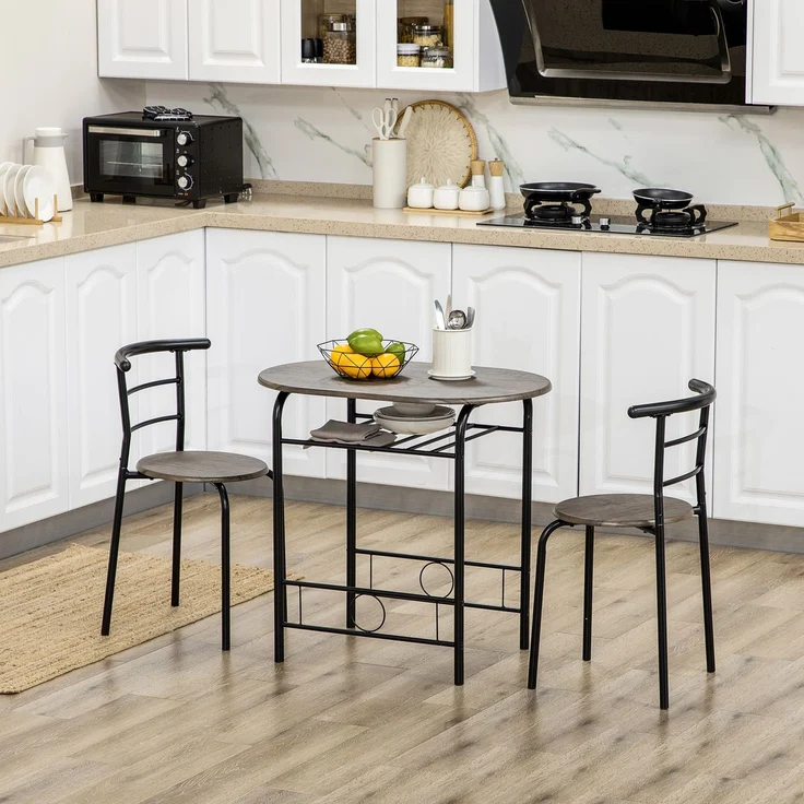 Bistro-Set Esstisch Küchentisch mit Stühlen Set, 1 Tisch, 2 Stühle, 80 cm x 53 cm x 74,5 cm, Schwarz--Schwarz--80x53x74.5cm--YOUDENOVA – Bild 2
