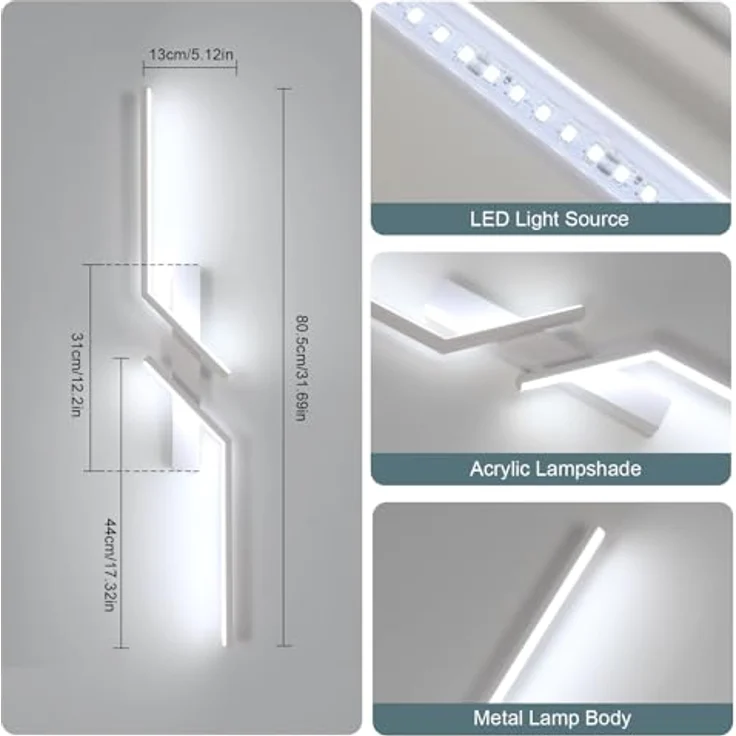Goeco LED Wandlampe Innen, 81 CM 24 W Moderne Lang Wandleuchte 2 Fimmige 6500K Kaltweißes Licht, Weiß Flurlampe Wand Belechtung für Flur Treppenhaus Wohnzimmer Schlafzimmer – Bild 3