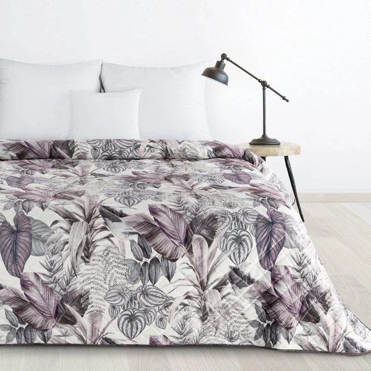 Designvolle Tagesdecke, modener Bettüerwurf DAVOS2 170X210 cm lila grau – Bild 1