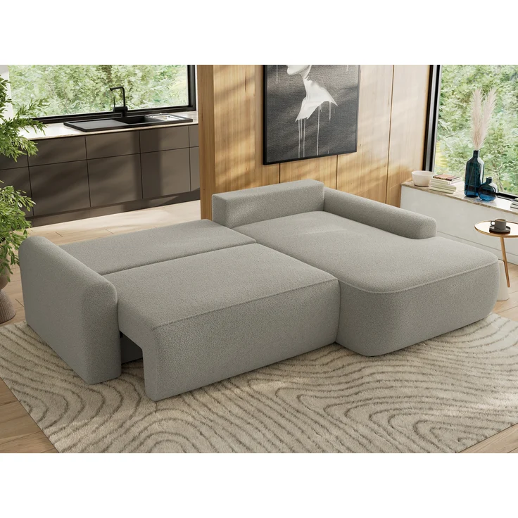 Ecksofa, L-förmiges, lose Kissen, DL-Schlaffunktion, (H 100 x T 187 x B 273 cm) - CUBO L - Boucle Hellgrau - rechte Seite – Bild 3