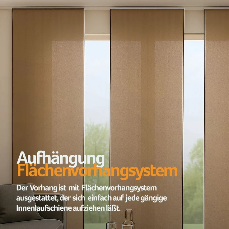 Flächenvorhang mit Klettband, Paneelwagen und Schleuderstab, ( BxL ) 60x245 cm in , blickdichte Schiebegardine mit Klett in vielen Farben Hellbraun – Bild 7