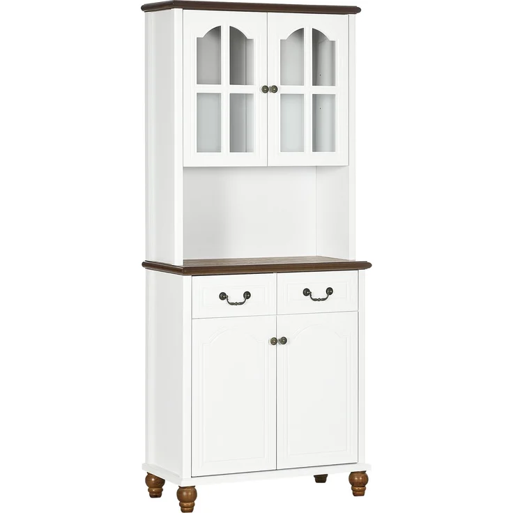 MELAYR, Küchenschrank, Buffet, 2 Schubladen, 2 Schrankfächer, klassisches Design, Weiß+Dunkelbraun, 76 x 38 x 182 cm – Bild 1