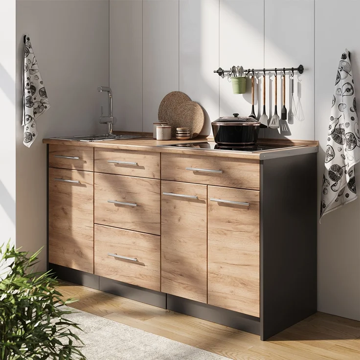 Küchenblock Fame-Line Goldkraft Eiche/Anthrazit 150 cm, AP Anthrazit Vicco – Bild 5